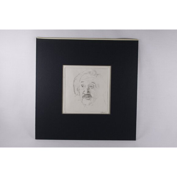 Vintage Albert Einstein Etch, Black and white original artist signed square - Picture 4 of 10